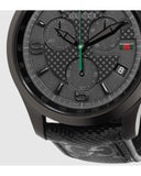 Gucci G Timeless Quartz Chronograph Black Dial Black Leather Strap Watch For Men - YA126244