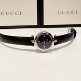 Gucci Diamantissima Quartz Diamonds Black Dial Black Leather Strap Watch for Women - YA141506