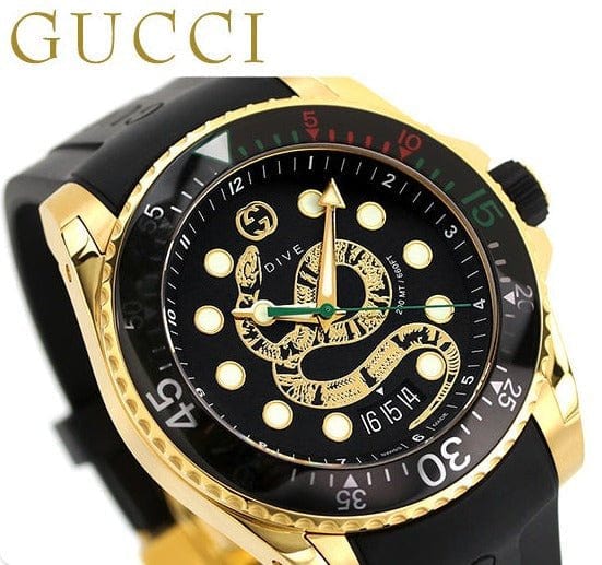 Gucci Dive Quartz Black Dial Black Rubber Strap Watch For Men - YA136219