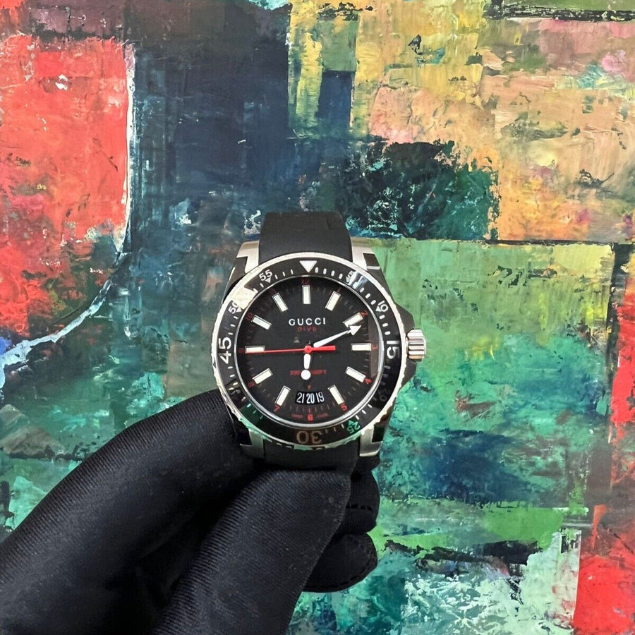 Gucci Dive Quartz Black Dial Black Rubber Strap Watch For Men - YA136303