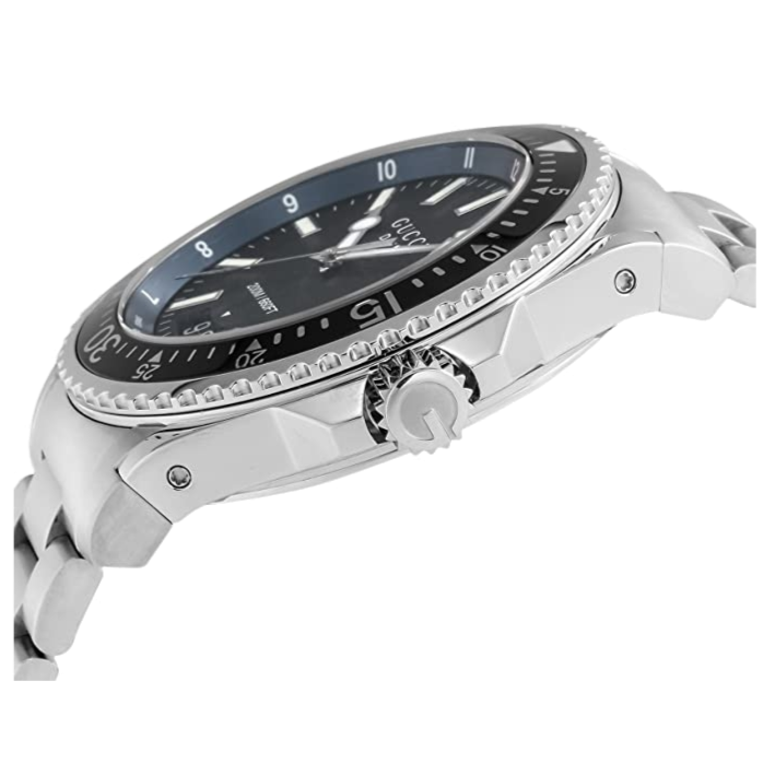 Gucci Dive Quartz Black Dial Silver Steel Strap Watch For Men - YA136212