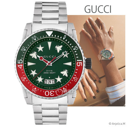 Gucci Dive Quartz Green Dial Silver Steel Strap Watch For Men - YA136222