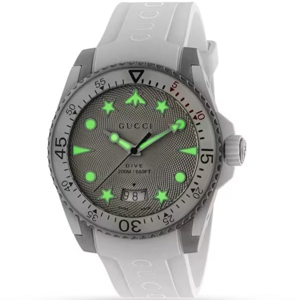 Gucci Dive Quartz White Dial White Rubber Strap Watch For Men - YA136337