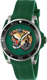 Gucci Dive Tiger Green Dial Green Rubber Strap Watch For Men - YA136316