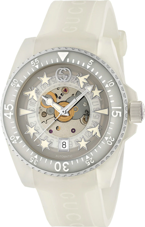 Gucci Dive Automatic White Dial White Rubber Strap Unisex Watch - YA136342