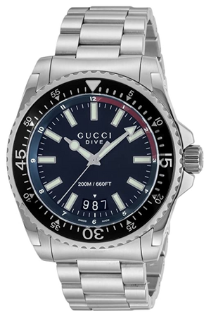 Gucci Dive Quartz Black Dial Silver Steel Strap Watch For Men - YA136212