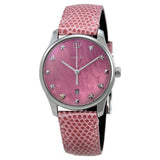 Gucci G-Timeless Pink Mother of Pearl Dial Pink Leather Strap Watch For Women - YA126586