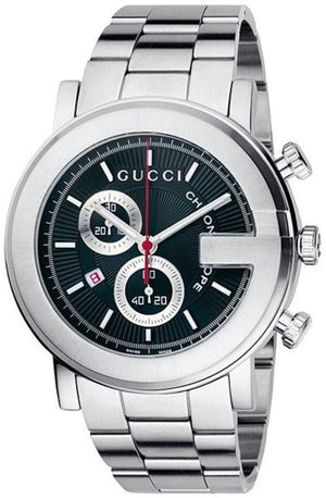 Gucci G Chrono Black Dial Silver Steel Strap Watch For Men - YA101309