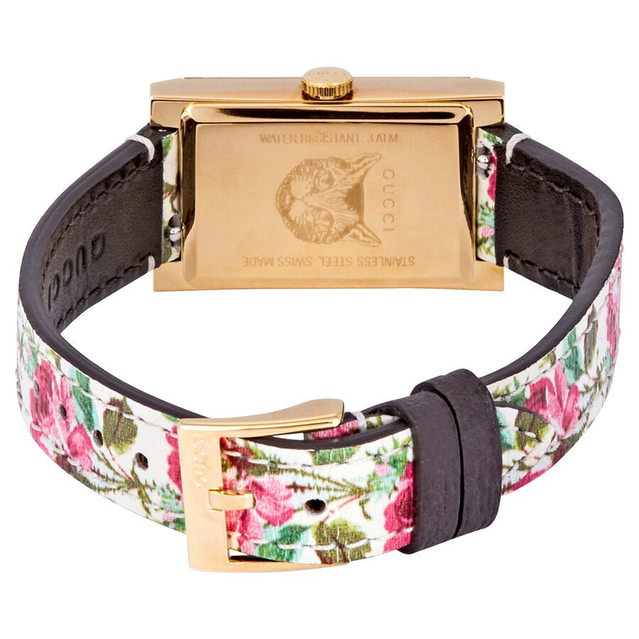 Gucci G-Frame Floral Mother of Pearl Dial White Leather Strap Watch For Women - YA147406