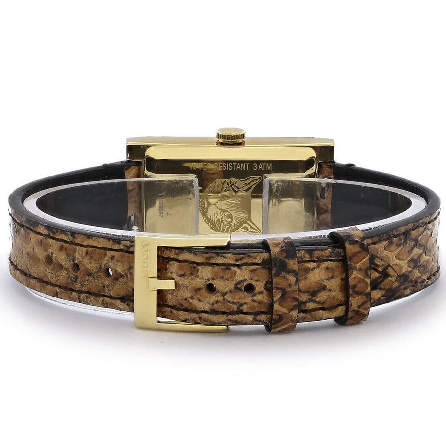 Gucci G-Frame Mother of Pearl Dial Brown Leather Snakeskin Strap Watch For Women - YA147402