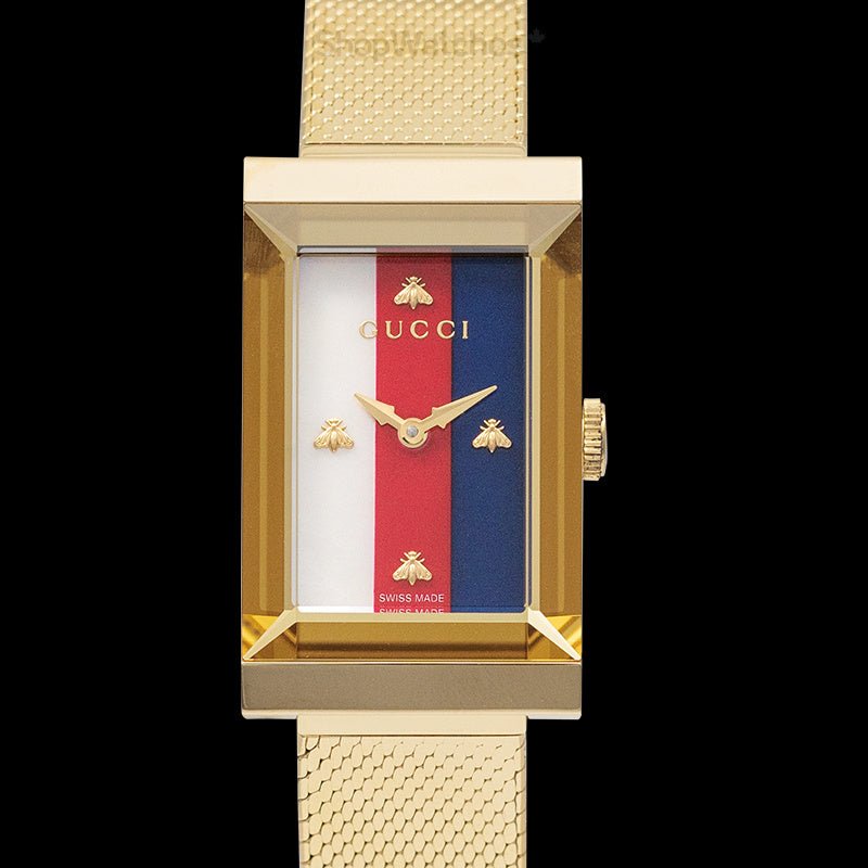 Gucci G-Frame Mother of Pearl Dial Yellow Gold Mesh Bracelet Watch For Women - YA147410