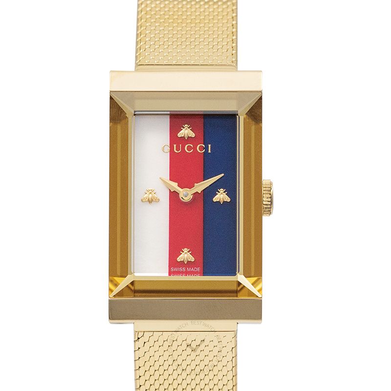 Gucci G-Frame Mother of Pearl Dial Yellow Gold Mesh Bracelet Watch For Women - YA147410