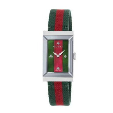 Gucci G Frame Quartz Green & Red Mother of Pearl Dial Multicolor Leather Strap Watch For Women - YA147408