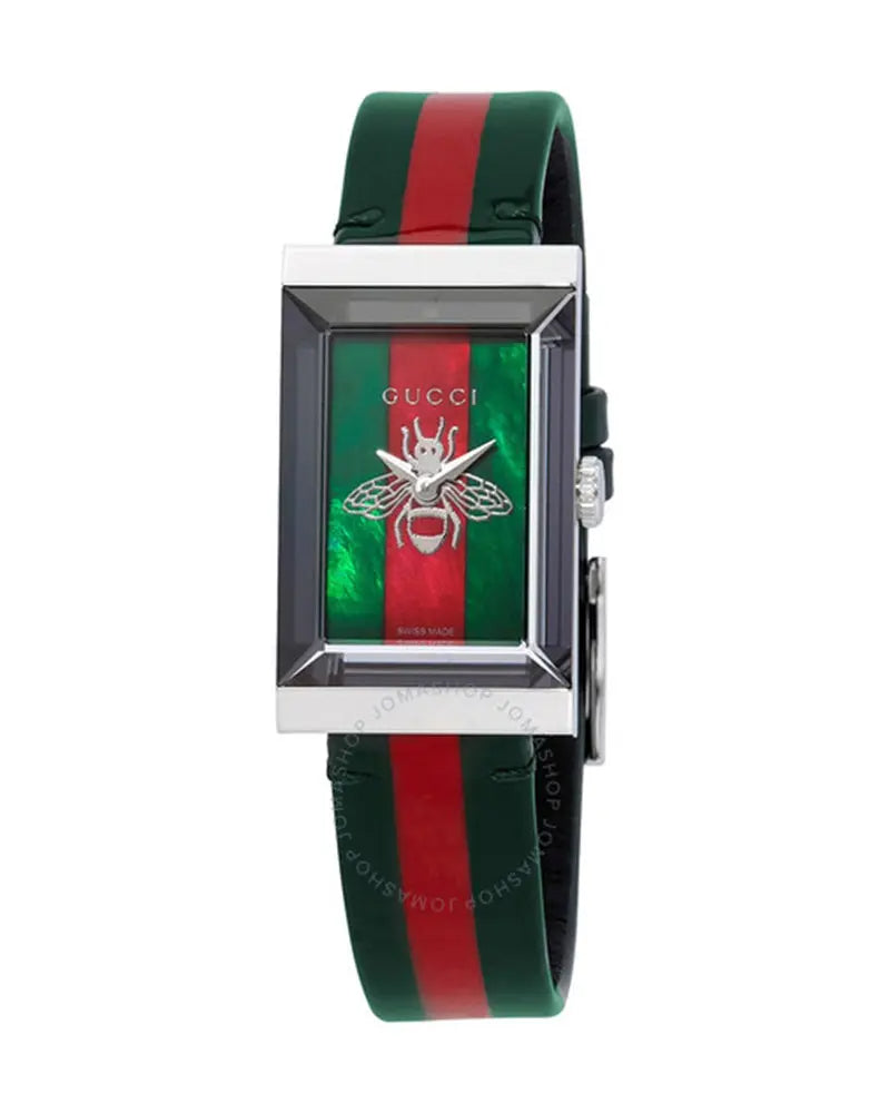 Gucci G Frame Quartz Green & Red Mother of Pearl Dial Multicolor Leather Strap Watch For Women - YA147408