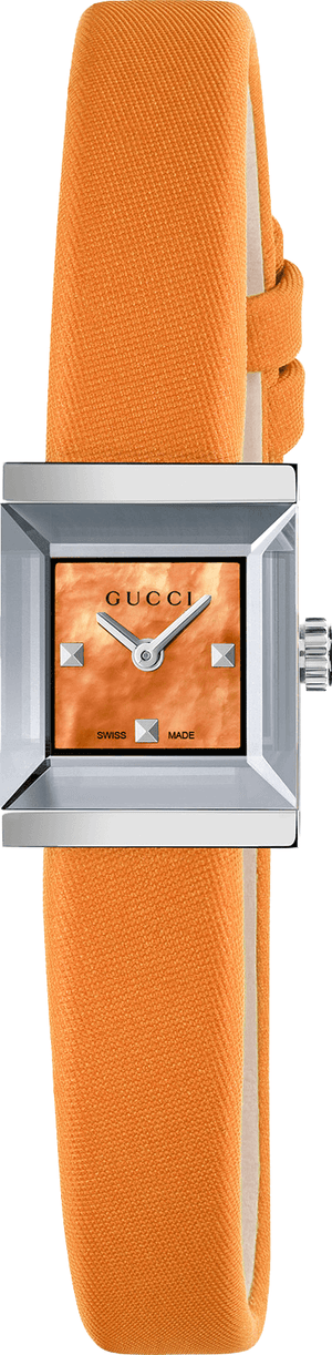 Gucci G-Frame Square Mother of Pearl Orange Dial Orange Leather Strap Watch For Women - YA128532