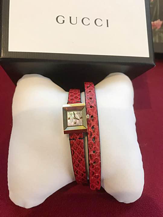 Gucci G Frame White Dial Red Leather Strap Watch For Women - YA128524