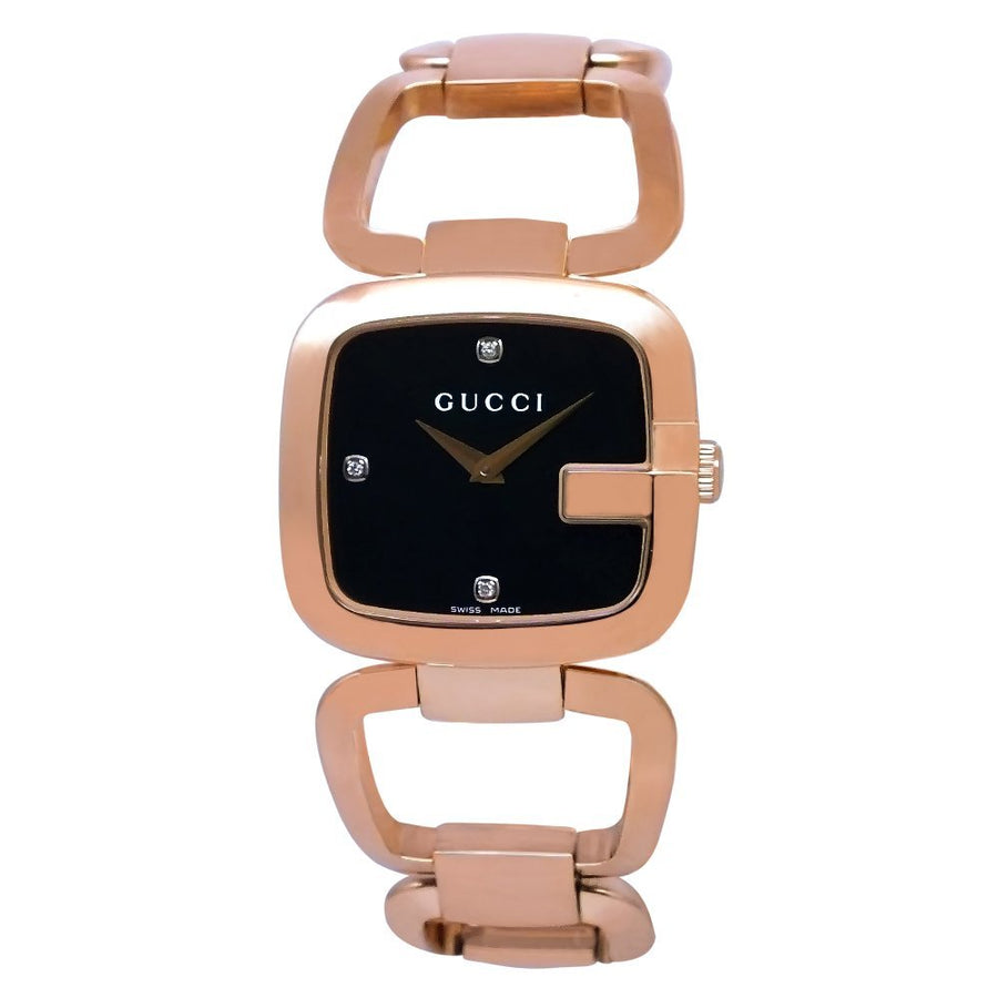 Gucci G Gucci Diamonds Black Dial Rose Gold Steel Strap Watch For Women - YA125409