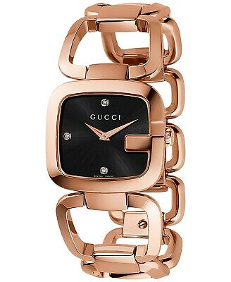 Gucci G Gucci Diamonds Black Dial Rose Gold Steel Strap Watch For Women - YA125409