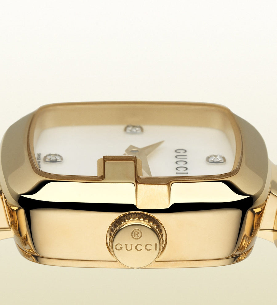 Gucci G Gucci Diamonds Mother of Pearl Dial Yellow Gold Steel Strap Watch For Women - YA125513