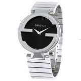 Gucci G Interlocking Black Dial Silver Steel Strap Watch For Women - YA133307