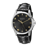 Gucci G Timeless Automatic Black Dial Black Leather Strap Watch For Women - YA126469