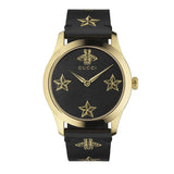 Gucci G Timeless Bee Motif Black Dial Black Leather Strap Watch For Women - YA1264055
