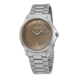 Gucci G Timeless Brown Dial Silver Steel Strap Watch For Men - YA126445