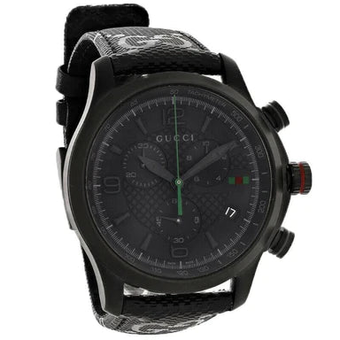 Gucci G Timeless Chronograph Black Dial Black Leather Strap Watch For Men - YA126244