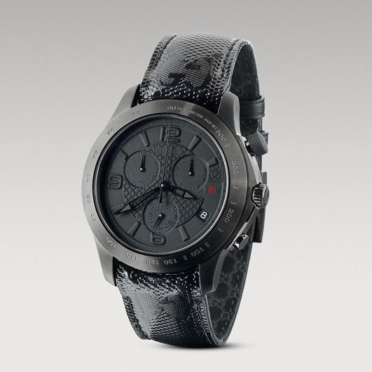Gucci G Timeless Chronograph Black Dial Black Leather Strap Watch For Men - YA126244