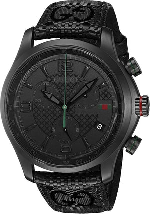 Gucci G Timeless Chronograph Black Dial Black Leather Strap Watch For Men - YA126244