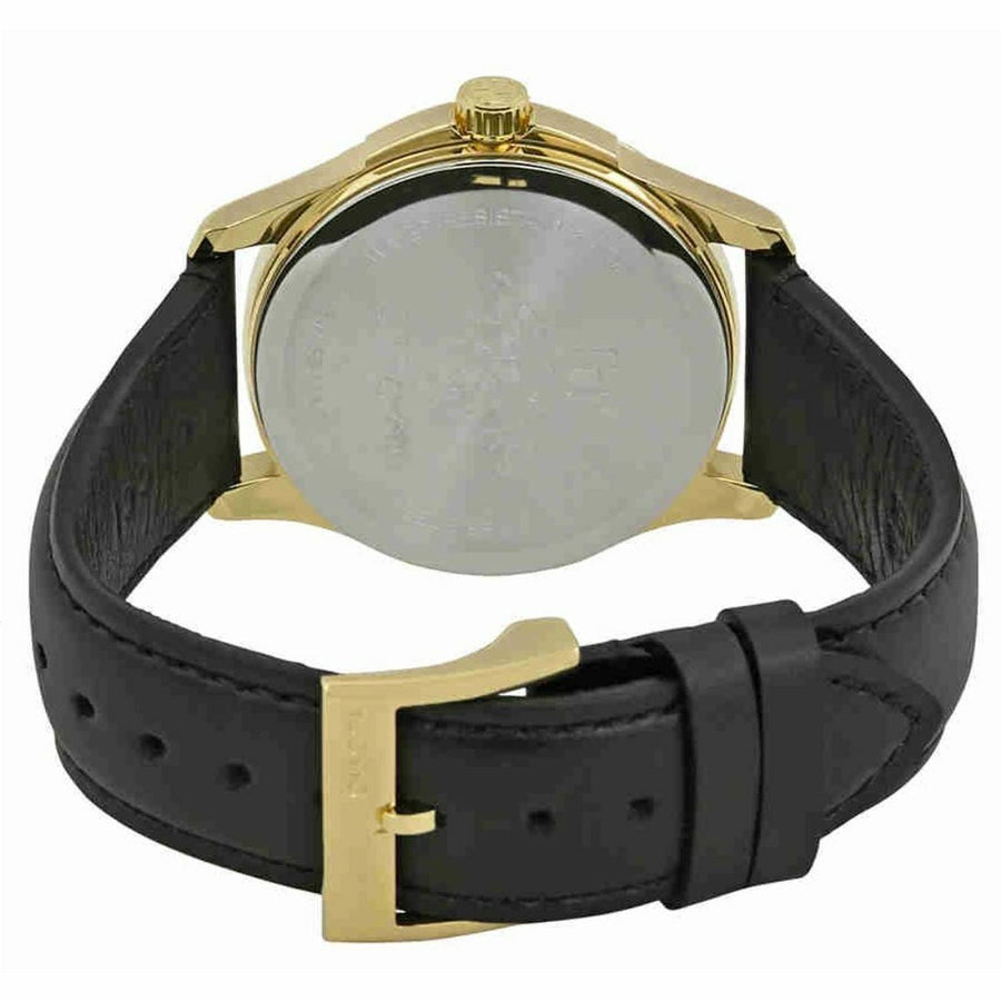 Gucci G Timeless Coral Red Dial Black Leather Strap Watch For Men - YA126464