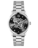 Gucci G Timeless Diamonds Black Dial Silver Steel Strap Watch For Women - YA1264125