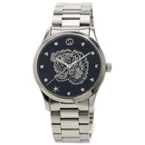 Gucci G Timeless Diamonds Black Dial Silver Steel Strap Watch For Women - YA1264125