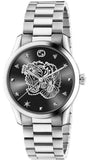 Gucci G Timeless Diamonds Black Dial Silver Steel Strap Watch For Women - YA1264125