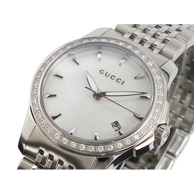 Gucci G Timeless Diamonds Mother of Pearl Dial Silver Steel Strap Watch For Women - YA126506