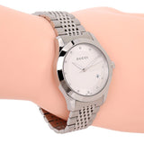 Gucci G Timeless Diamonds Mother of Pearl Dial Silver Steel Strap Watch For Women - YA126510