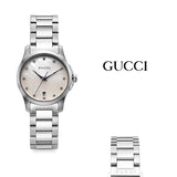 Gucci G Timeless Diamonds Mother of Pearl Dial Silver Steel Strap Watch For Women - YA126542