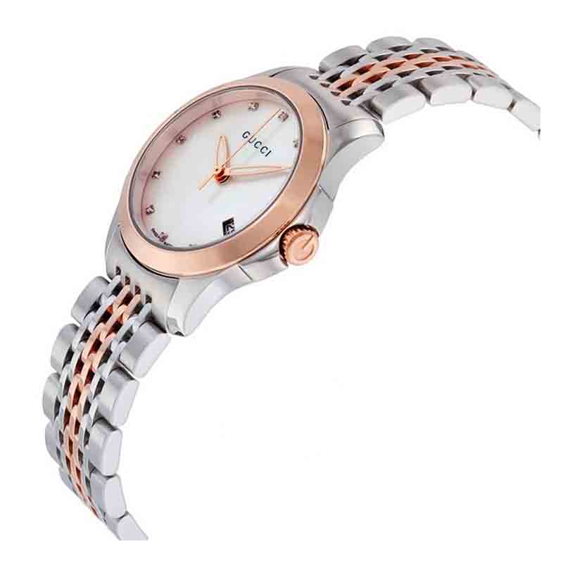 Gucci G Timeless Diamonds Mother of Pearl Dial Two Tone Mesh Bracelet Watch For Women - YA126514