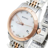 Gucci G Timeless Diamonds Mother of Pearl Dial Two Tone Mesh Bracelet Watch For Women - YA126514