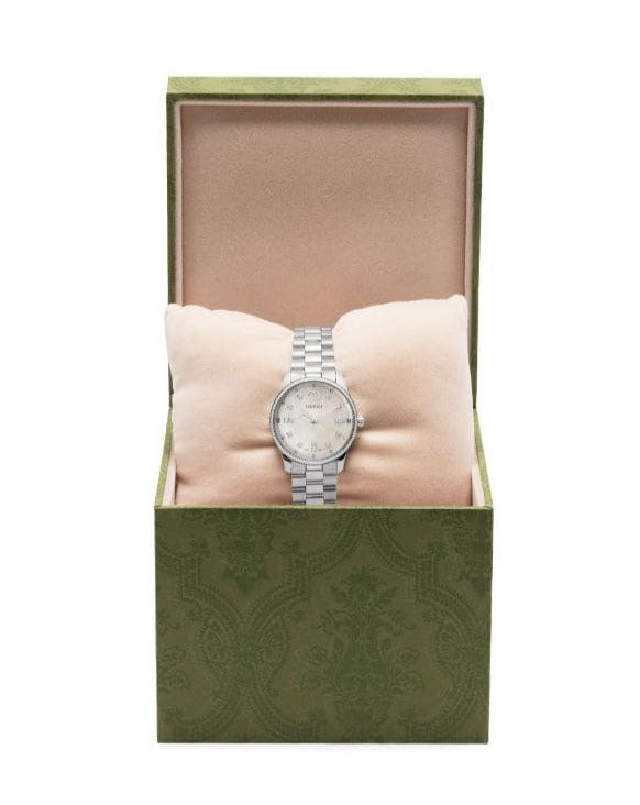 Gucci G Timeless Diamonds White Dial Silver Steel Strap Watch for Women - YA1265064