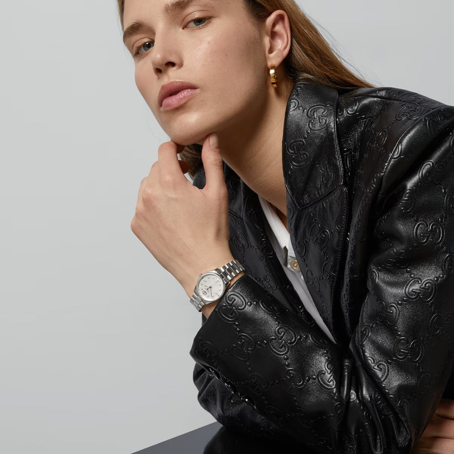 Gucci G Timeless Diamonds White Dial Silver Steel Strap Watch for Women - YA1265064