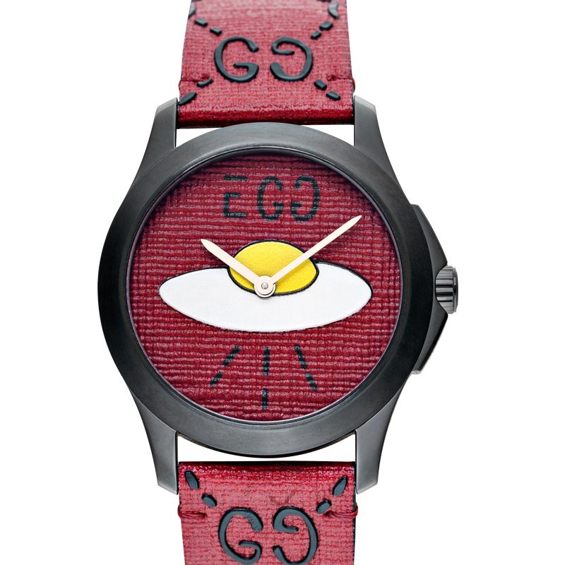 Gucci G Timeless Ghost Red Dial Red Leather Strap Watch For Men - YA1264023