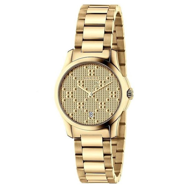 Gucci G Timeless Gold Dial Gold Steel Strap Watch For Women - YA126553