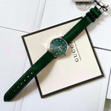 Gucci G-Timeless Green Mother of Pearl Dial Green Leather Strap Watch For Women - YA126585