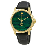 Gucci Le Marche Des Merveilles Quartz Green Dial Black Leather Strap Watch For Women - YA126463