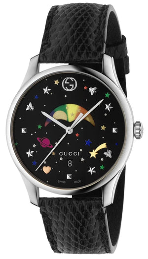 Gucci G-Timeless Moonphase Black Dial Black Leather Strap Watch For Men - YA1264045