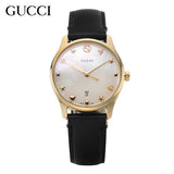 Gucci G-Timeless Mother of Pearl Dial Black Leather Strap Watch For Women - YA126589