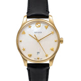 Gucci G-Timeless Mother of Pearl Dial Black Leather Strap Watch For Women - YA126589