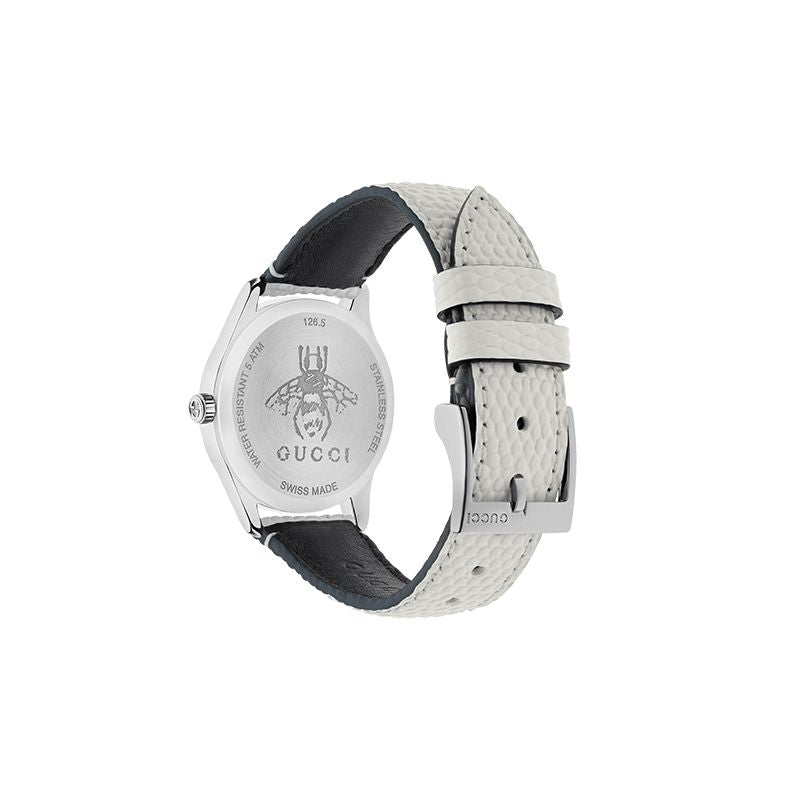 Gucci G-Timeless Mother of Pearl White Dial White Leather Strap Watch For Women - YA126597
