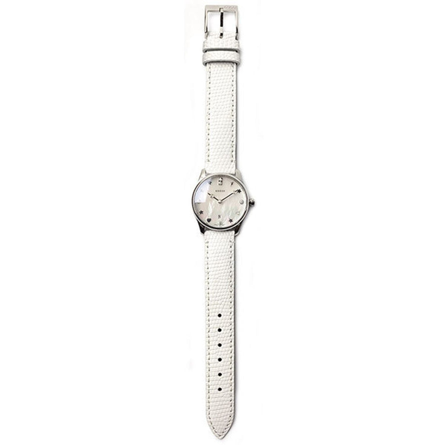 Gucci G-Timeless Mother of Pearl White Dial White Leather Strap Watch For Women - YA126597